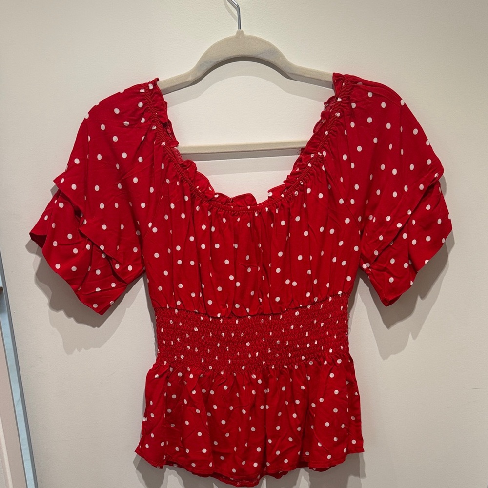 Elegant Red Polka Dot Blouse